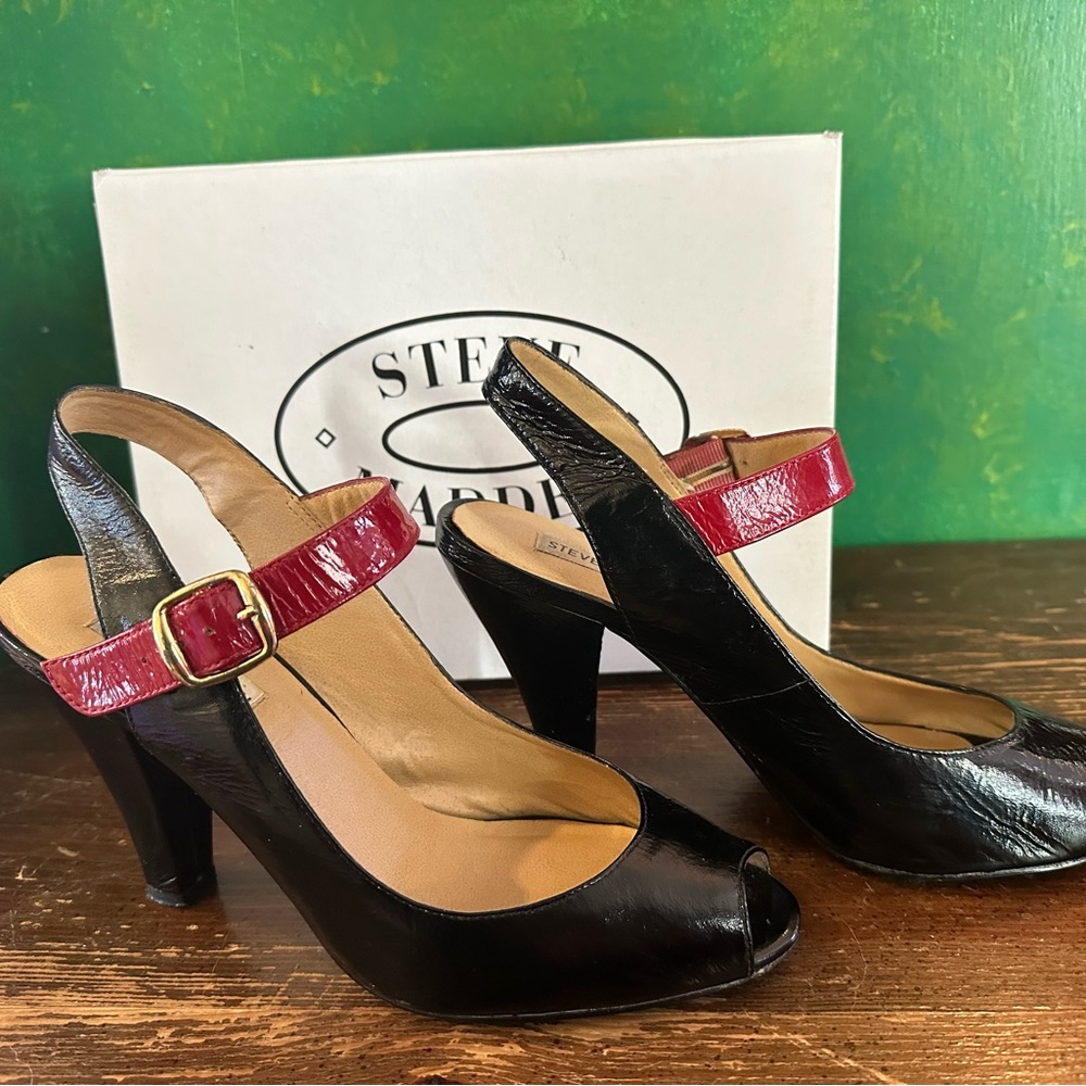 Steve Madden Heels VTG Ninah Black and Red Patent Sz 9 with Box